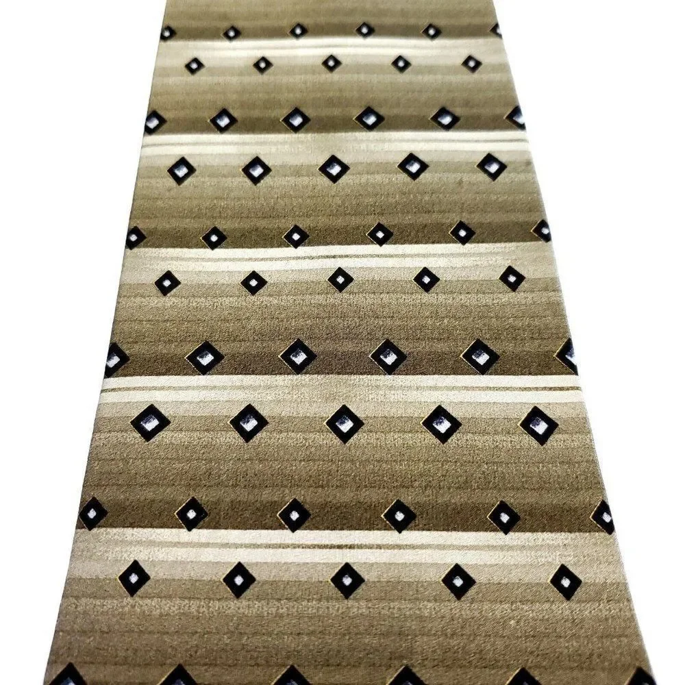 Crescenzo Collection Silk Tie Beige Woven Check Short Wide‎